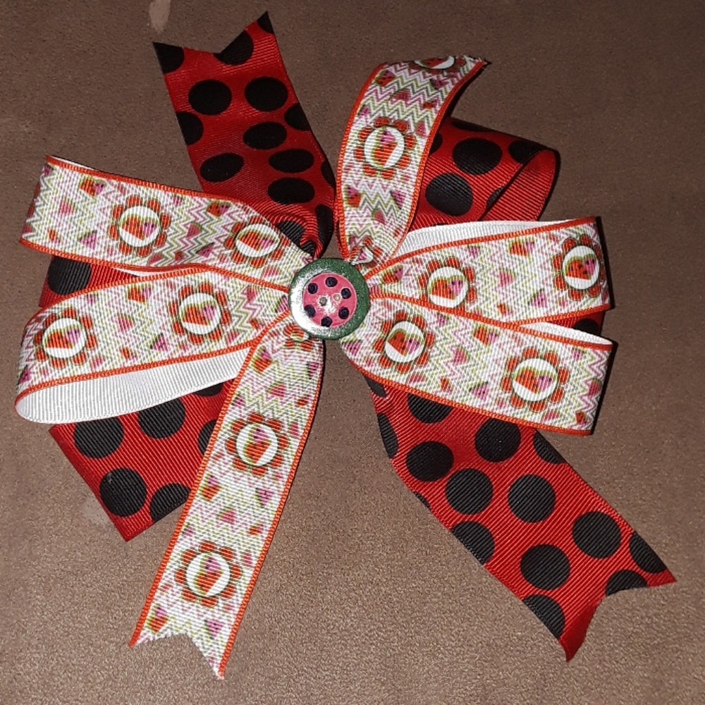 ** Handmade 6" Hairbow Watermelon Polka Dots Black
